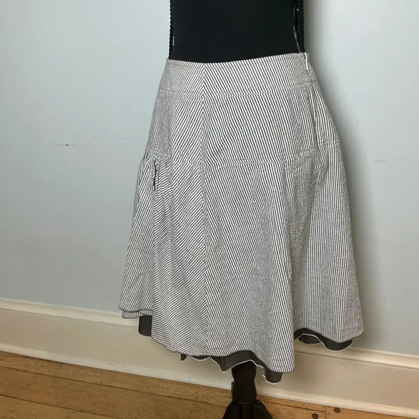 Seersucker Striped A-Line Midi Skirt Blue White Small Newport News by D.A.R. - Image 2