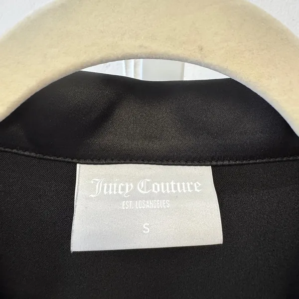 Juicy Couture Black Satin Feather Trim Pajama Top Rhinestone JC‎ Logo Mens Small - Image 7
