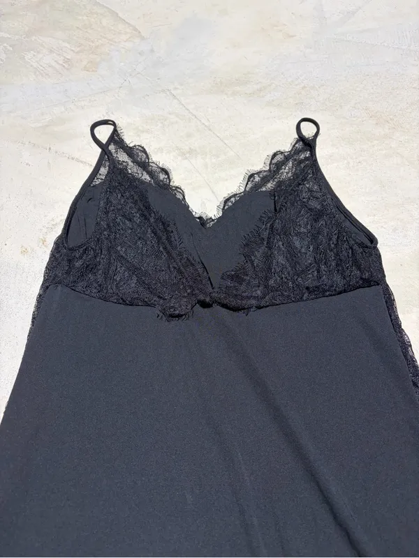 Zara Black Lace Trim long Slip Dress small - Image 8