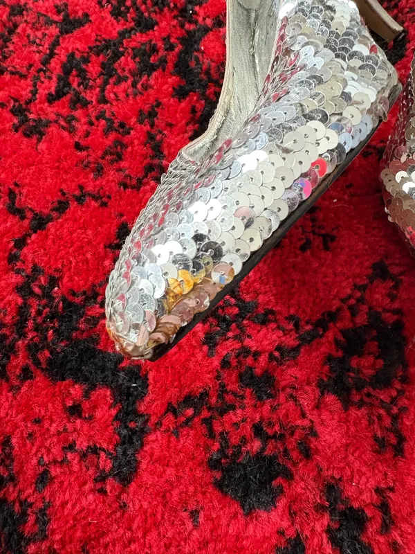Silver Vintage Sequin Heels Size 10 - Image 4