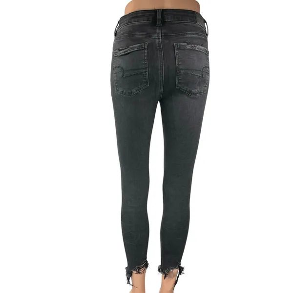 American Eagle Next Level Stretch Black Distressed Skinny Denim Jeans Size 4 - Image 3
