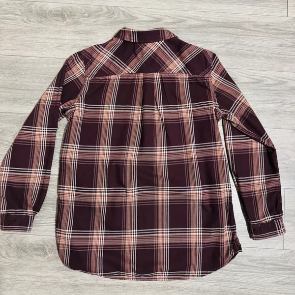 Carhartt 100% Heavy Coton Womens Burgundy Plaid‎ Flannel Henley Popover Size L - Image 15