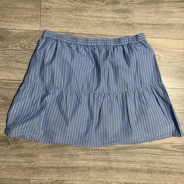 Madewell 100% Cotton‎ Blue White Striped Button Front Tiered Mini Skirt Size M - Image 2