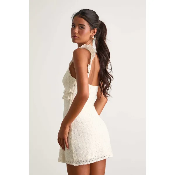 NWT Lulus Melosa Ivory Textured Ruffled Mini Dress Party Night Out Resort Sze XS - Image 3