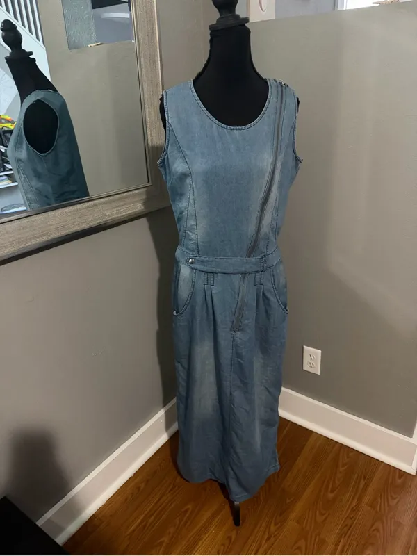 NWT Miranda & Moca Chambray Maxi Dress Slanted Zip Front Belted XL - Image 2