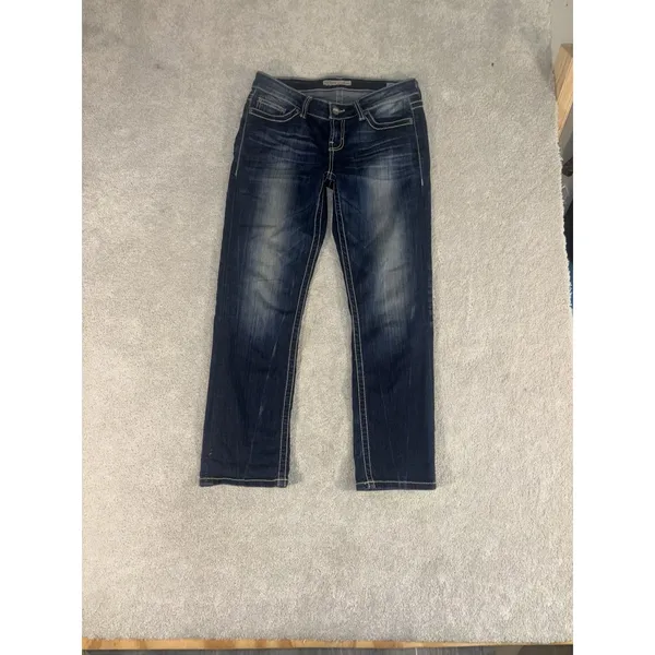 BKE Jeans Women's 27x28 Sabrina Stretch‎ Straight Dark Wash Denim Distress Crop - Image 2