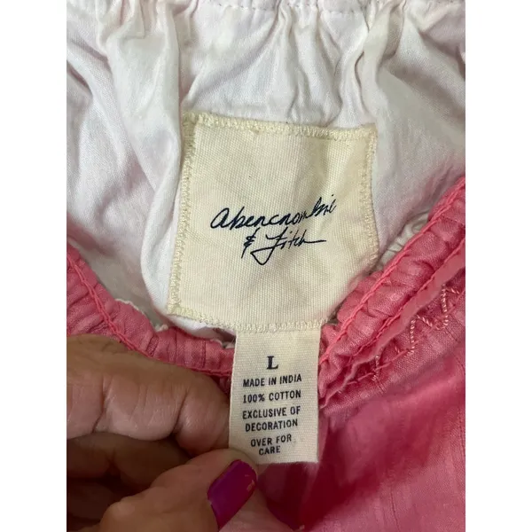 Vintage Abercrombie & Fitch Pink Smocked Mini Skirt Large Cotton Ruffle Y2K Boho - Image 5