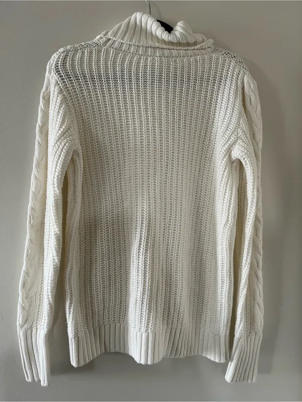 Gap White 100% Cotton Cable Knit Turtleneck Chunky Sweater Medium Fisherman - Image 5
