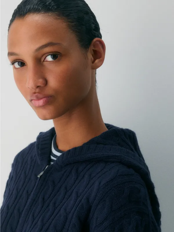 Aritzia Sunday Best Octava Cable Knit relaxed fit wool full zip hoodie small NWT - Image 3