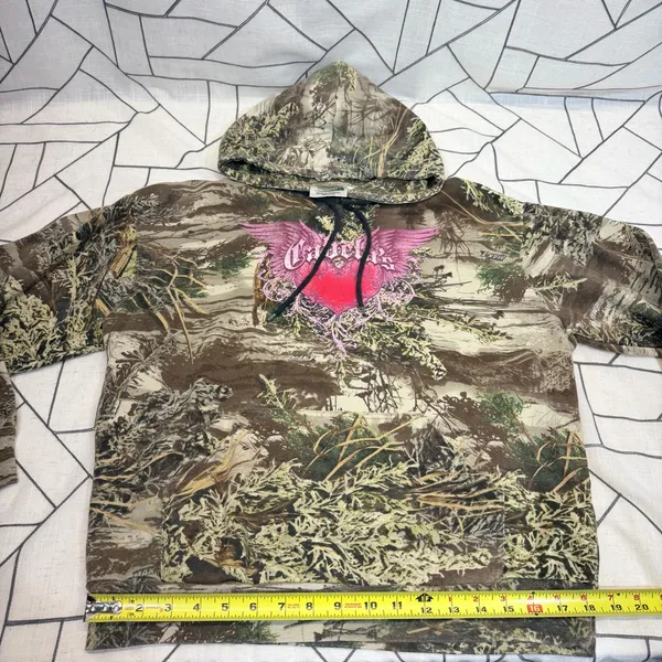 Y2K Cabelas Camo Hoodie Womens‎ Medium Green Advantage Max 1 Open Terrain Heart. - Image 7