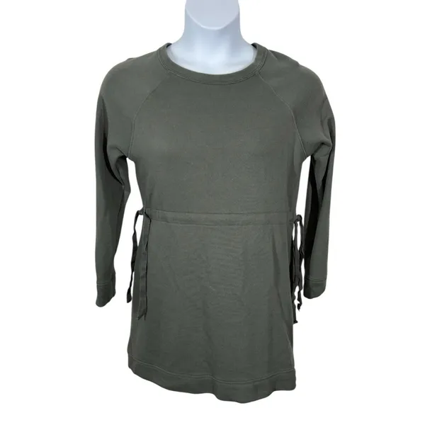 Athleta Studio Cinch Green Sweatshirt Dress Small Tie Waist Athleisure - Image 3