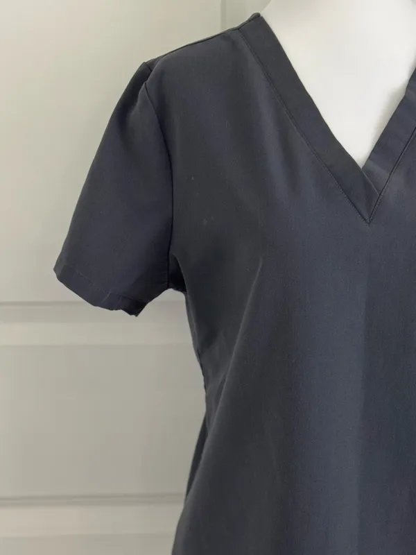Mandala Scrubs Equa-Tek Gray Scrub Top V Neck Stretch Pocket Short Sleeve Uniform - Image 3