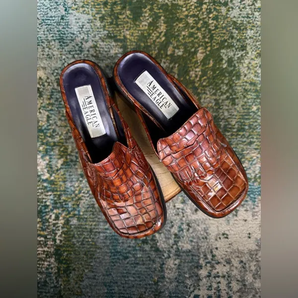 Vintage 90s American Eagle Kimmy fringe faux croc mule loafers, size 7M - Image 3