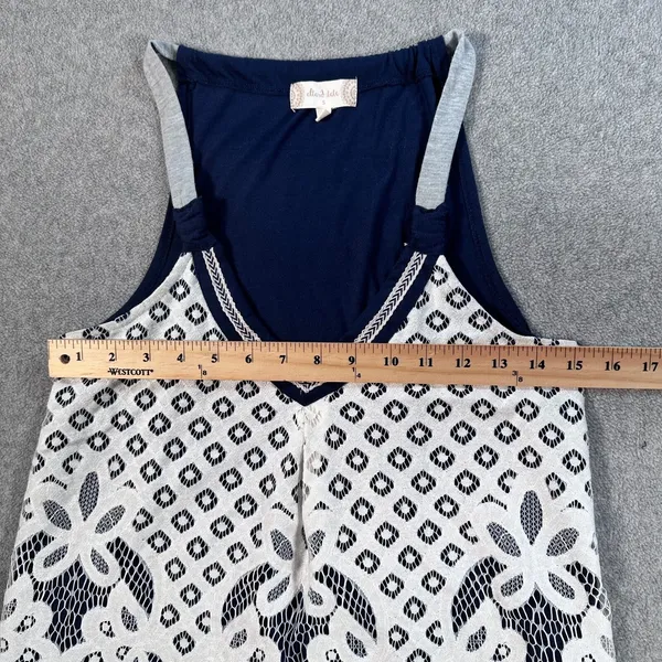 Altar'd State Lace Overlay Tank Top Women's Small Navy Blue/White Jersey Boho - Image 6