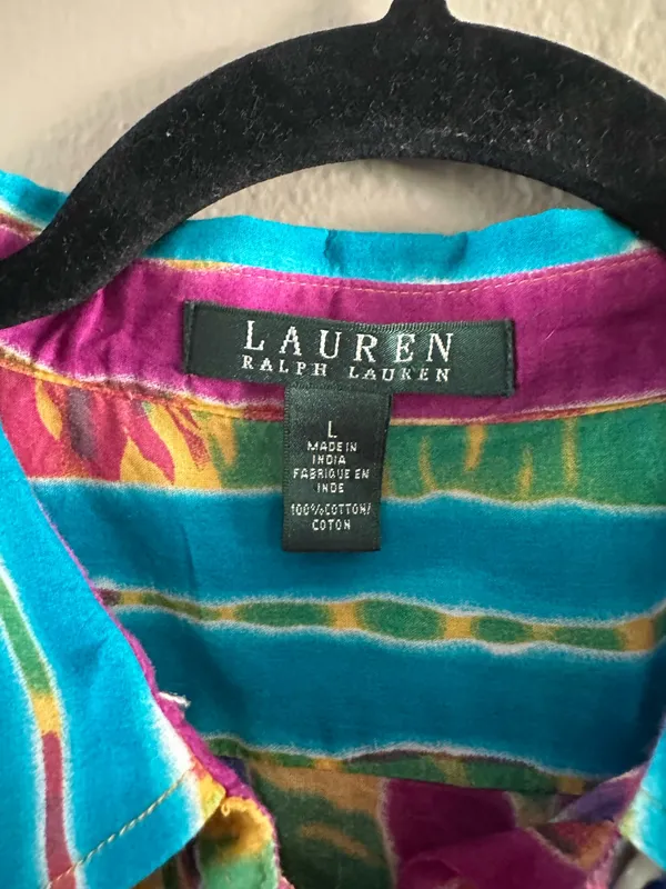 Vintage Y2K Lauren Ralph Lauren Tie-Dye Striped Blouse - Image 2