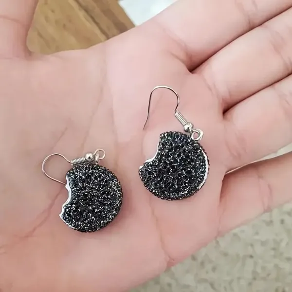 Y2K Glitter Cookie Drop Dangle EarringsSimulated Food Pattern Jewelry - Image 3