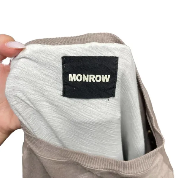 Monrow Distressed Double Layer Sweatshirt Fawn White Size‎ Medium Tan - Image 9