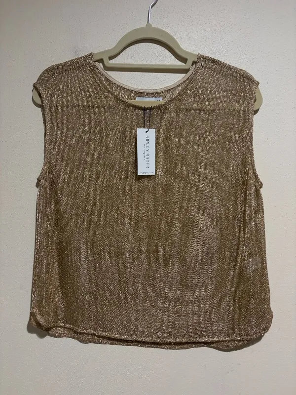 Ripley Rader Gold Chain Lounge Tank Metallic Sleeveless Knit Top - Image 2