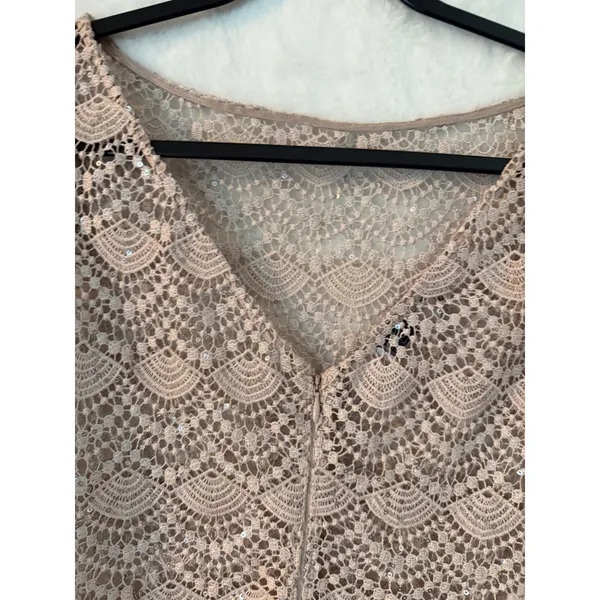 Kay Unger New York Sheer Pink Scalloped Lace Sequin Cap Sleeve Cocktail‎ Dress - Image 9