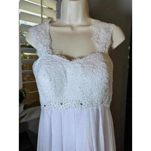 Abaowedding Sleeveless White Lace Wedding Gown BOHO Empire Waist Size 8 - Image 3