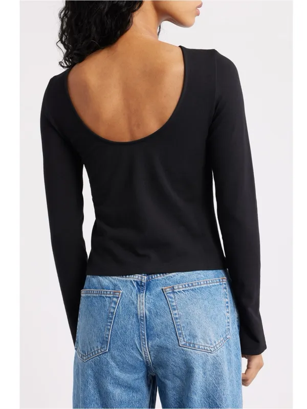 Madewell Ballet Scoop Back Long Sleeve Tee Top Women Size Small Black Shirt New - Image 2