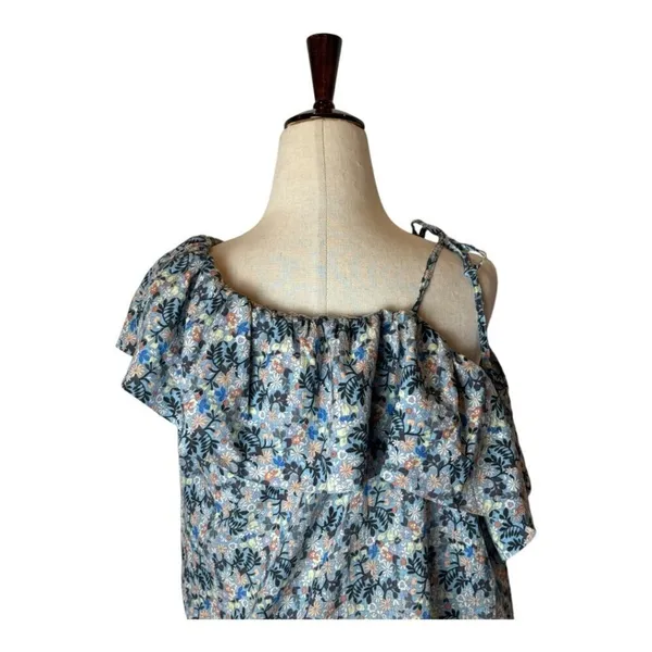 Rebecca Taylor La Vie‎ Shirt Women Medium Blue Floral One Shoulder Top Bohemian - Image 4