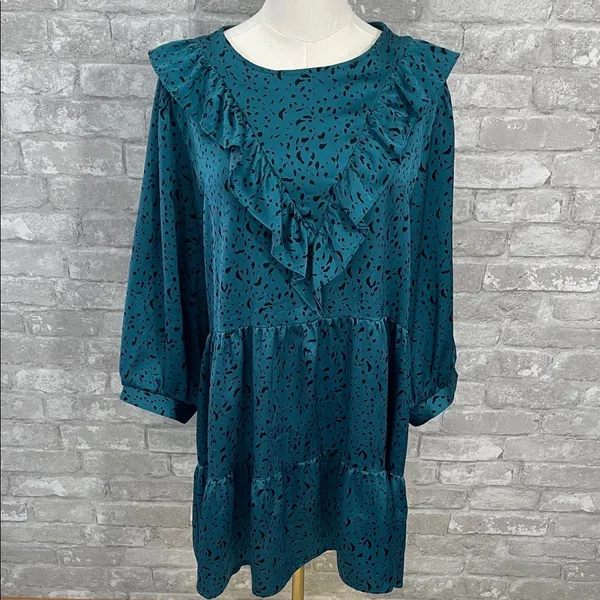 Zara Teal Long Sleeve Dress with Ruffles - Image 2