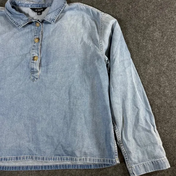 J.Crew Always Women Light Wash Denim Popover Shirt Blue Long Sleeve Cotton Small - Image 11