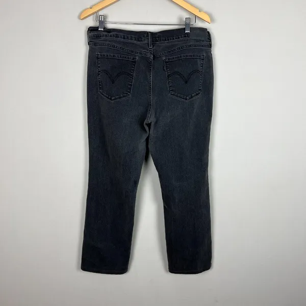 Levis 505 Straight Jeans Womens 33 Charcoal Black Gray High Rise Stretch Crop‎ - Image 8