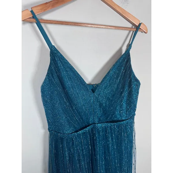 Lulus Sensationally Sparkly Dark Teal Green Lurex Maxi Dress Women's S mermaid - Image 4
