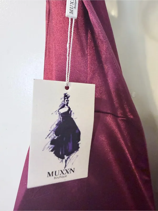 MUXXN S Burgundy Satin Cowl Neck Formal Gown V Back Maxi Dress - Image 14
