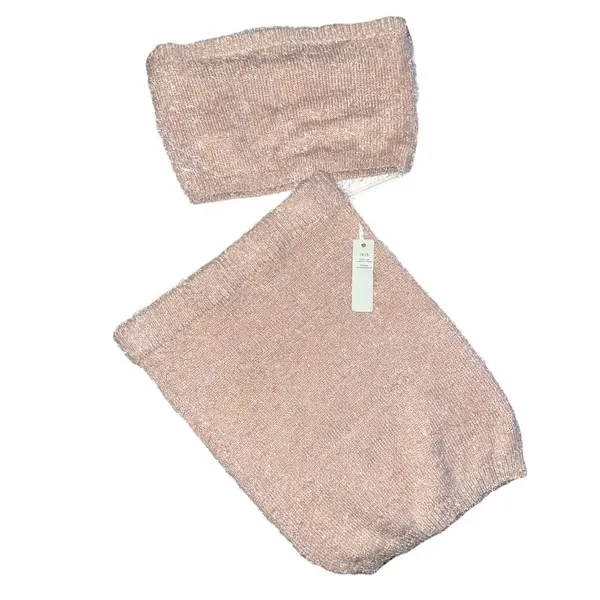 Iris Basic Champagne Fuzzy Tube Top & Skirt Set size Large - Image 2