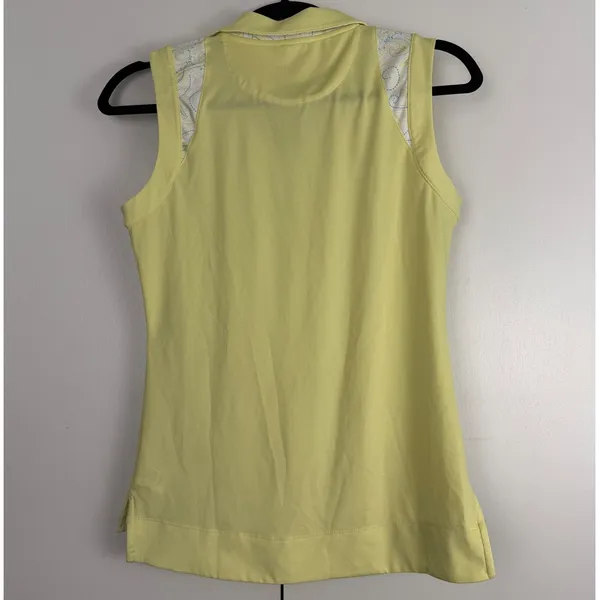 Maggie Lane Sleeveless Golf Polo‎ Top Yellow Paisley Preppy Country Club SP - Image 2
