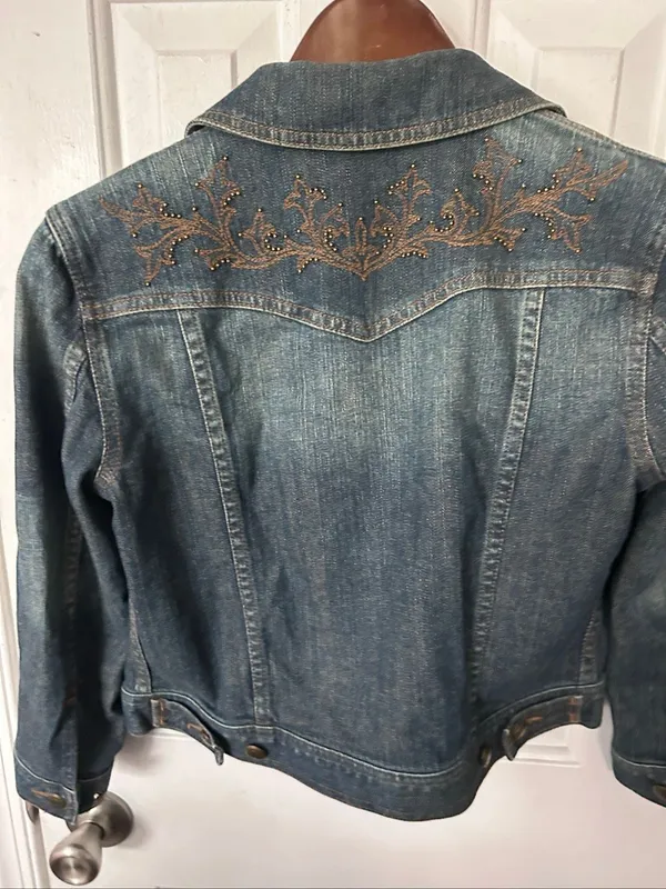 VIntage Lauren Jeans CO Ralph Lauren Women's LS Button Front Denim Jacket MD Dar - Image 6