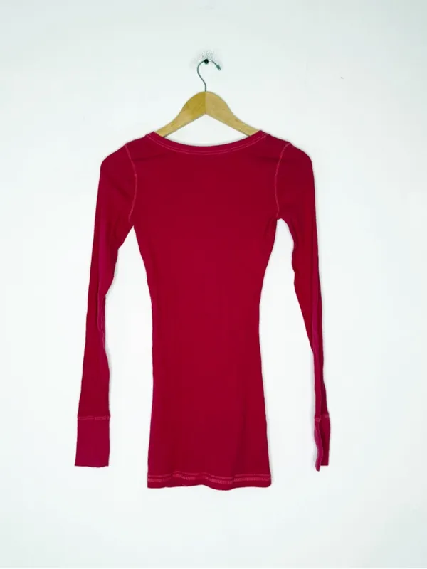 Hollister Y2K Pink Ribbed Long Sleeve Top Scoop Neck Logo Tee Size Medium - Image 5