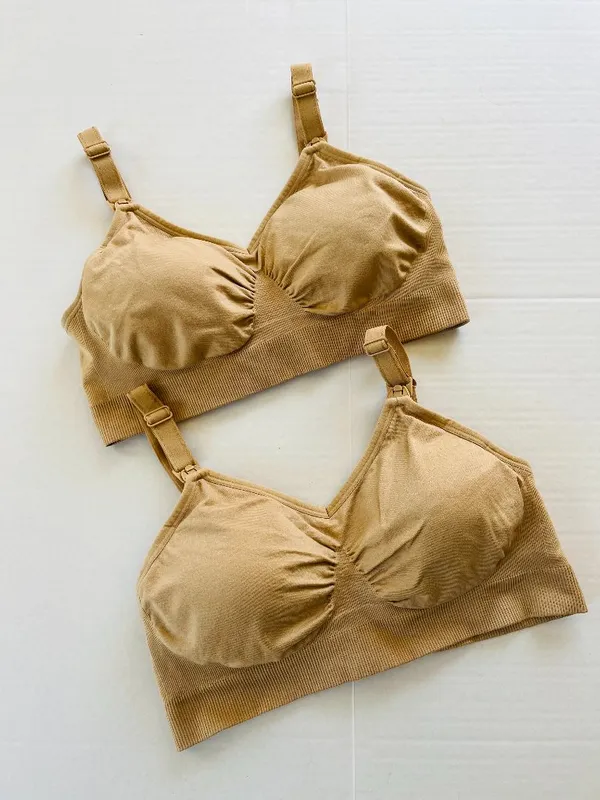 HOFISH‎ Bundle 2 Sz M Tan Full Bust Seamless Nursing Maternity Bras Bralette - Image 2