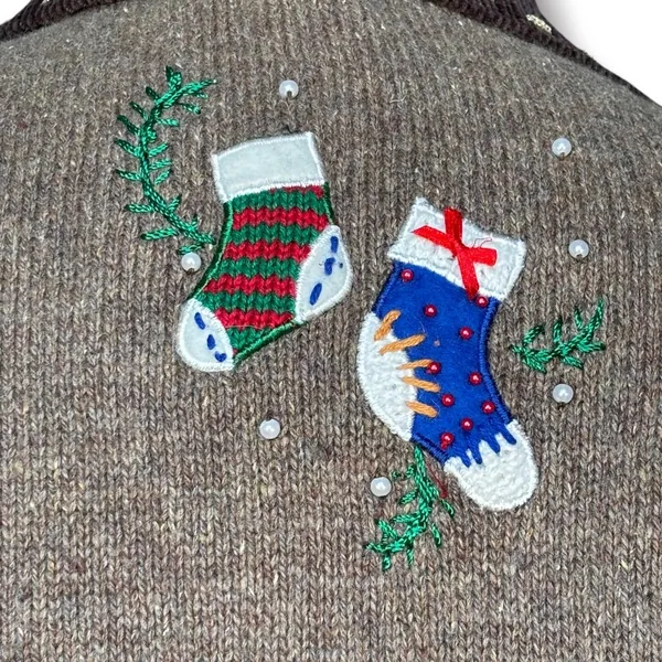 Vintage Christmas Sweater Vest XL Snowman Applique Wool Holiday Novelty Knit - Image 9