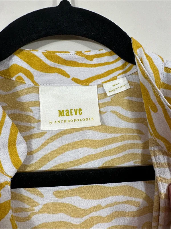 Maeve Anthropologie Zebra Yellow White Short Sleeve Top Women Size Small - Image 2