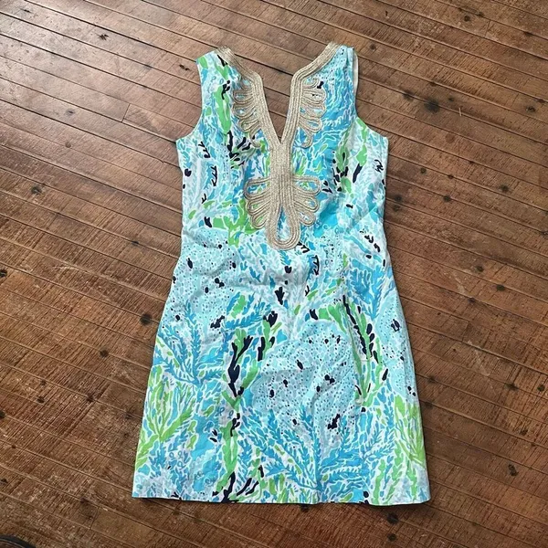 Lilly Pulitzer Lets Cha Cha gold neckline 0 Janice shirt dress - Image 2