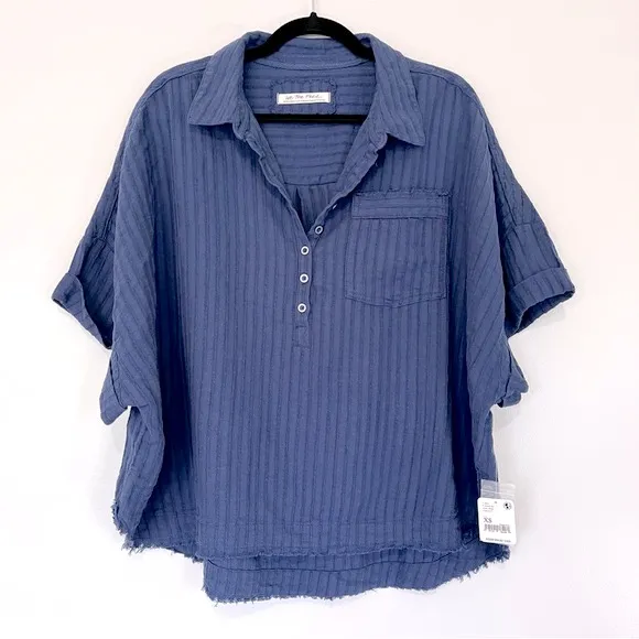 We The Free Ava Oversized Button Front Collared Short Sleeve Top Shaded Lake XS - Image 5