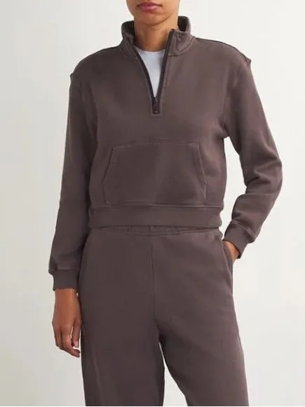 SKIMS Cotton French Terry Half Zip Dark Brown Iron Size Large womens - Image 2