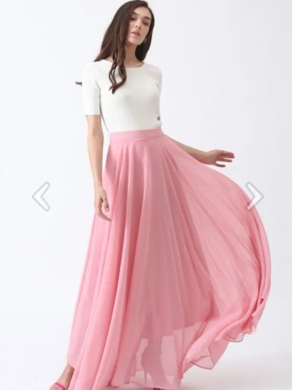Chicwish Pink Flowing Maxi Skirt - Image 2