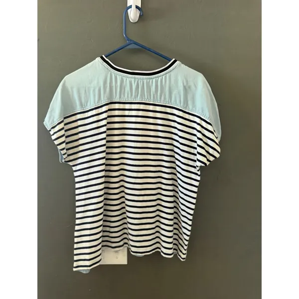 Verge Girl Whitman Top Light Blue Embroidered Striped Mixed‎ Media Tencel Size M - Image 3