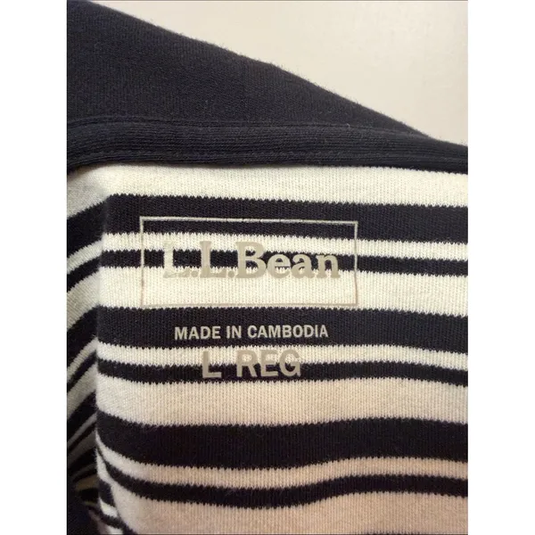 L.L. Bean Black White Striped Collared Pullover‎ Long Sleeve Top Fisherman SZ L - Image 3