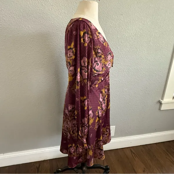 Free People Purple Gold Morning Floral Mini‎ Dress Size 12 Boho - Image 6
