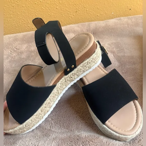 Dream Pairs Black Faux Suede Espadrille Platform Wedge Sandals Size 10 SDPW2359W - Image 6