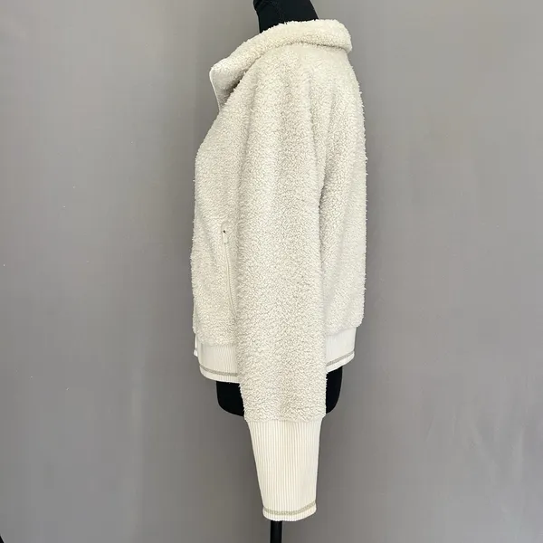 Athleta Tugga Jacket Womens M Sherpa Teddy Fleece Full Zip Cozy Ivory‎ Medium - Image 7