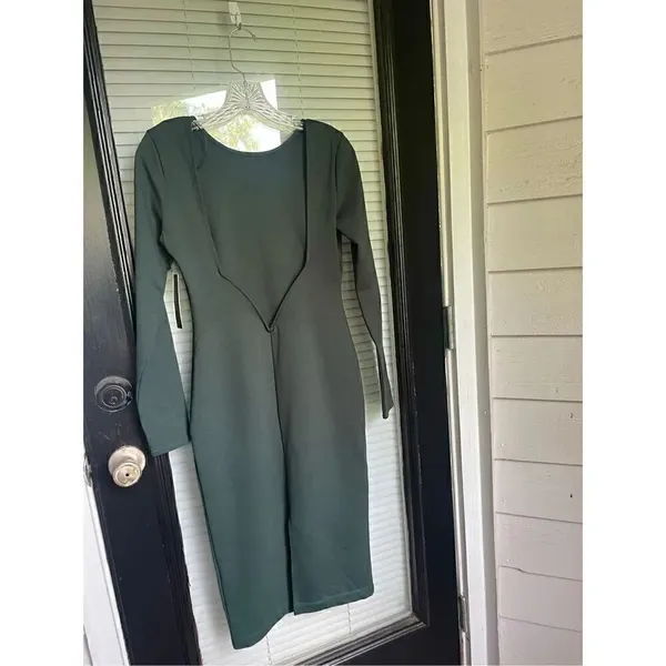 NWT Lulus Olive Green Open Back Long Sleeve Round Neck Dress Size L Party Knee L - Image 13