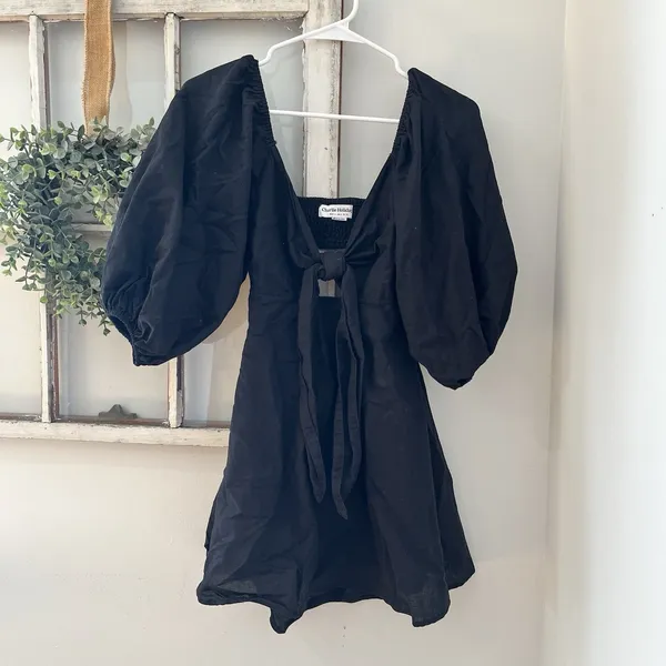 Charlie Holiday $124‎ Sonny knot front mini dress Black Balloon Sleeves Size 4 - Image 2