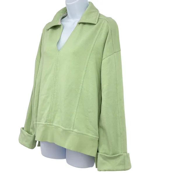 Pilcro Pullover Sweatshirt Women S Green V Neck Collar‎ Fleece Anthropologie - Image 3